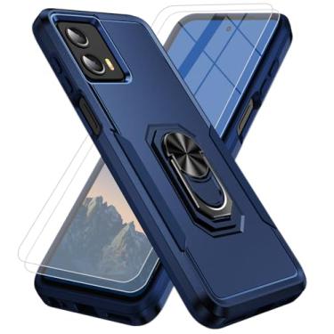 Imagem de Bonkier Capa para Moto G 5G 2023, Motorola G 5G 2023 com 2 películas de vidro temperado, [grau militar] à prova de choque com suporte magnético embutido para Moto G 5G 2023 azul
