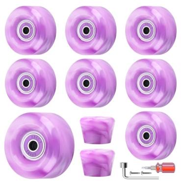 Imagem de Nezylaf Pacote com 8 rodas de skate de 82 x 58, 82 A com rolamento instalado e 2 rolhas de dedo para patinação em fileira dupla, acessórios de substituição adequados para ambientes externos ou