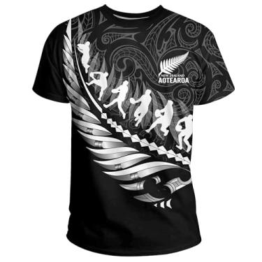 Imagem de Camiseta de Rugby da Nova Zelândia Aotearoa – Camiseta Gráfica Tradicional Maori Dança Espiral Fern Leaf Tribo(White,S)