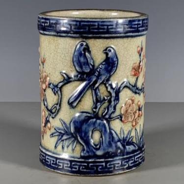 Imagem de Coleção de 12,5 cm Caneta de alívio azul e branco ornamentos de papelaria de porcelana