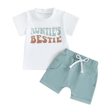 Imagem de Aunties Bestie Roupas de bebê gênero neutro camiseta manga curta manga curta shorts cor sólida roupa de verão, Auntie's Bestie azul claro, 2-3 Anos