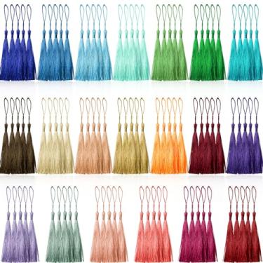 Imagem de Creatrill 100 Pcs 13cm/5 Inch Silky Handmade Soft Craft Mini Tassels with Loops for Jewellery Making, DIY Projects, Bookmarks, 20 Colours, 5 Pcs of Each