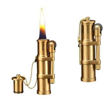 Imagem de Feeyios Isqueiro vintage - Querosene de roda de latão à prova de vento para presente decorativo de coleção (combustível não incluído)