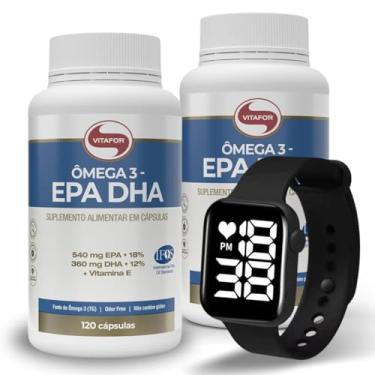 Imagem de Kit 2X Omega 3 EPA DHA Vitafor 120 Capsulas Acompanha Relógio Esportivo Aprova D'agua Preto