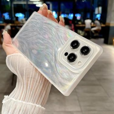 Imagem de Capa de silicone com glitter e quadrados deslumbrantes para iPhone 15 14 13 12 Pro Max 11 Aurora Feather Veil Pattern Capa protetora macia, véu de penas, para iPhone 11