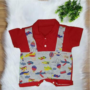 Imagem de Macacão Curto Bebe Menino Jardineira Com Gola Estampado RN a 03 Meses 