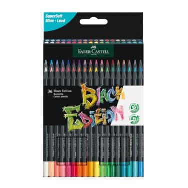 Imagem de Faber-Castell Lápis de cor Black Edition – 36 unidades, madeira preta e grafite supermacio, conjunto de lápis de cor neon e pastel, lápis de cor para livros de colorir para adultos, lápis de arte para