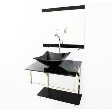 Imagem de Kit Gabinete 60Cm Cuba Quadrada Mármore Preto + Torneira - Cubas E Gab