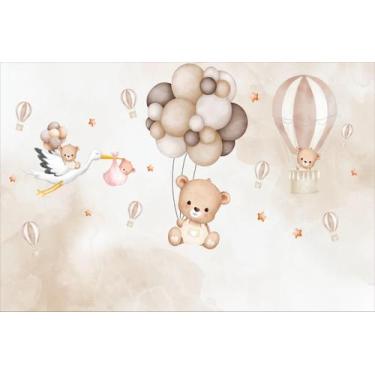 Imagem de Painel de Lona Ursinho Aquarela Balões Estrelas 200x150cm - Fabrika de