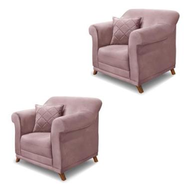 Imagem de Kit 2 Poltronas Decorativas com 2 Almofadas Armstrong Veludo Lilás G63