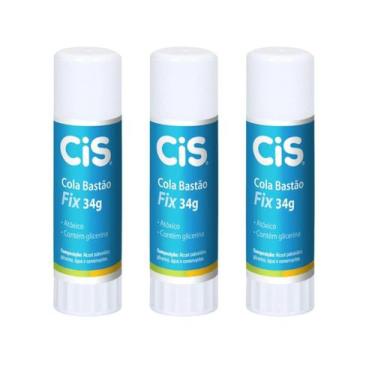 Imagem de Cola Bastão CIS Fix 34g Escolar e Artesanato C/3 Unidades