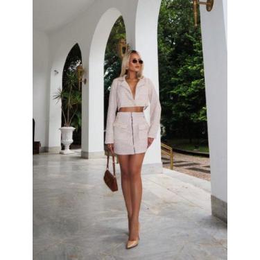 Imagem de Conjunto cropped manga longa e saia de tweed cod2057 - LALOKA, Bege, M