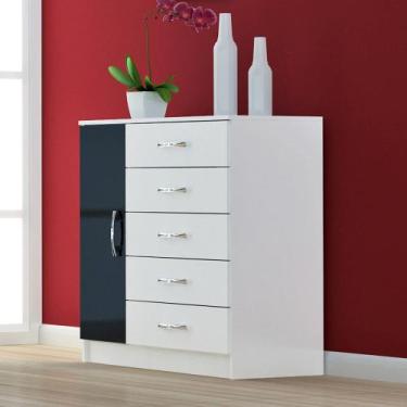 Imagem de Cômoda 5 Gavetas 1 Porta Cp153 Branco/Preto - Evidência Móveis - Evide