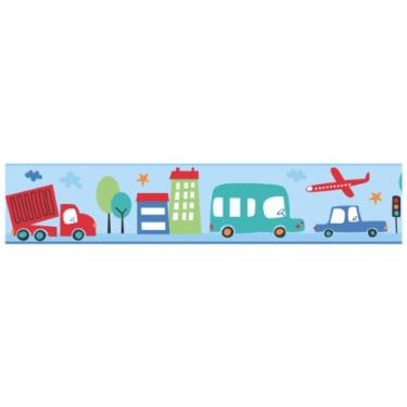 Imagem de York Wallcoverings YS9204BD Peek-A-Boo Around Town Border; Pó profundo Azul/Azul jeans/Vermelho/Verde Primavera/Laranja