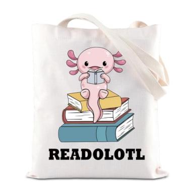 Imagem de FOTAP Bolsa de presente Axolotl Readolotl Mexican Salamander Handbag Kawaii Axolotl Lover Gift Axolotl Book Reading Shopping Tote (READOLOTL T)