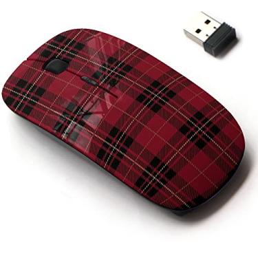 Imagem de Mouse sem fio 2,4 G com design de padrão fofo para todos os laptops e desktops com nano receptor - vermelho tartan xadrez escocês