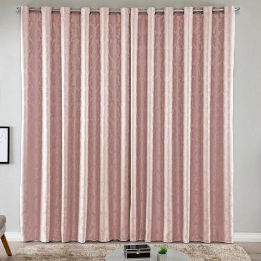 Imagem de Cortina Turin Jacquard Semiblackout Floral 2,00x1,70m Para Sala Quarto Varão 2m Ilhóses - Rosê