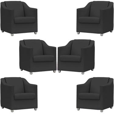 Imagem de Kit 6 Poltronas Mila Corino Cores Pé De Plástico Cromado - Preto Corino