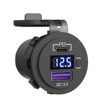 Imagem de tomada Carregador Duplo USB Veicular 12/24V Com Led Indicador Voltimet