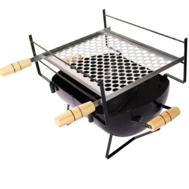 Imagem de Churrasqueira Botijão A Carvão De Mesa Compridinha  C/Grelha Portátil 