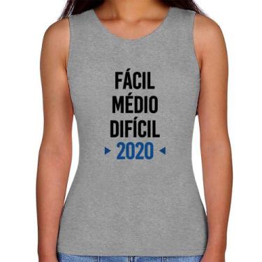 Imagem de Regata Feminina Fácil, Médio, Difícil, 2020 - Foca na Moda, Cinza, M
