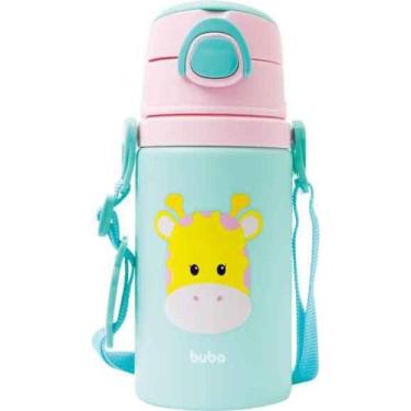 Imagem de Garrafa de Alumínio Com Canudo Animal Fun Girafa Buba, 450ml, Rosa Beb