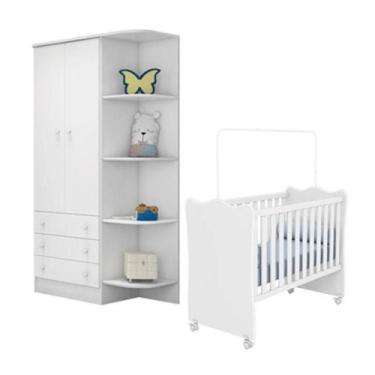 Imagem de Quarto de Bebê Berço c/Rod e Guarda Roupa Doce Sonho Branco Qmovi