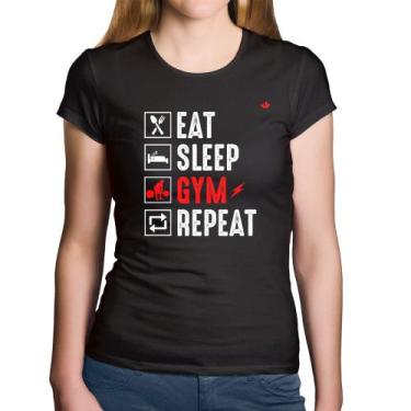 Imagem de Baby Look Algodão Eat, Sleep, Gym, Repeat - Foca na Moda, Preto, GGG