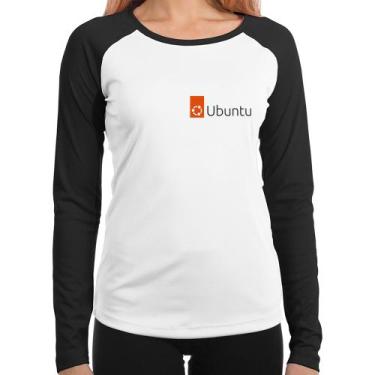 Imagem de Baby Look Raglan Ubuntu Linux Manga Longa - Foca na Moda, Branco, Pret