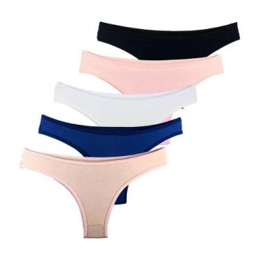 Imagem de Kit 5 Calcinhas Fio Dental Try Basics Algodão Cotton Básica Lisa Moda 