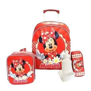 Imagem de Kit Mochila Minnie Mouse Flores M Rodas Lancheira Boleto F5 - proprio