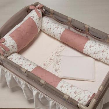 Imagem de Kit Berço Desmontável 7 Peças Big Floral Rose Menina - Tropical Baby