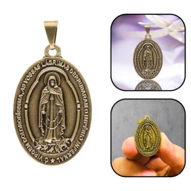 Imagem de Pingente Medalha Nossa Senhora das Lágrimas e Jesus Manietado Dourada 