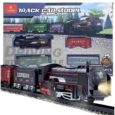 Imagem de Trem 3 Vagões Locomotiva Com Pista Luz Brinquedo - Castela