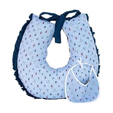 Imagem de Kit 2 Peças Almofada Amamentação Babados e Babador Bebê Marinheiro Marinho