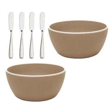 Imagem de Bowls De Melamina Bege 15cm 2 Tigelas + 4 Espátulas De Inox - Wolff