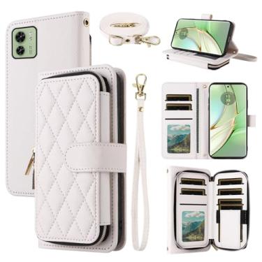 Imagem de Dswteny Argyle Capa carteira para Motorola Edge 40 com alça de pulso alça de ombro bolsa de couro PU flip suporte para cartão de crédito acessórios capa de celular para Moto Edge 40 5G mulheres