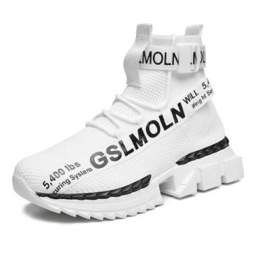 Imagem de Jakcuz Tênis masculino de cano alto respirável academia atlética corrida caminhada tênis menino confortável moda plataforma sapatos, Branco 3, 41
