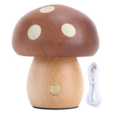 Imagem de Abajur de Mesa de Cogumelo, Abajur de Madeira Com Controle de Toque de Luz Quente de Madeira, Luz Noturna Recarregável de Escurecimento Contínuo para Sala de Estar Quarto Decoração