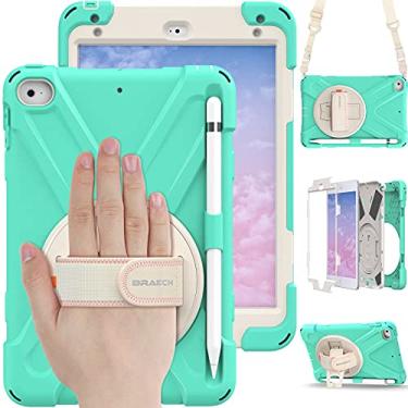 Imagem de BRAECN Capa infantil para iPad Mini 5ª geração, capa protetora resistente à prova de choque com alça de mão, suporte, suporte para lápis, alça de ombro para Apple Mini iPad 4/5 geração 2019/2015-verde