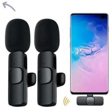 Imagem de Microfone Lapela sem fio Duplo p/ Celular Profissional Tipo C  Microfo