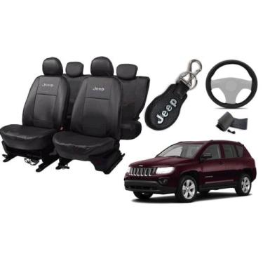 Imagem de Acessórios Jeep Compass 2007 a 2010 - Capa de Couro, Volante e Chaveir