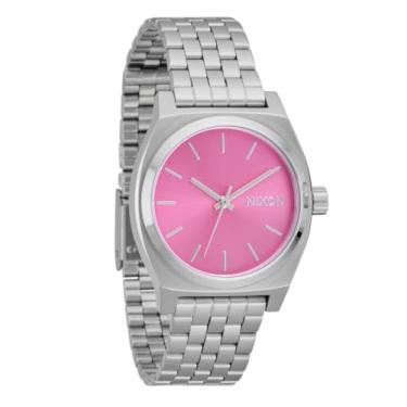 Imagem de Nixon Relógio feminino Medium Time Teller A1130. 100 m resistente à água (mostrador de relógio de aço inoxidável de 31 mm), Prata/rosa, Womens Standard, Caixa de tempo médio