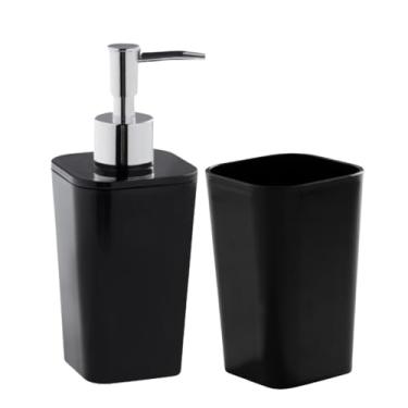 Imagem de Kit Banheiro Lavabo 2 Peças Porta Objetos Escova De Dente Sabonete Líquido (Preto)