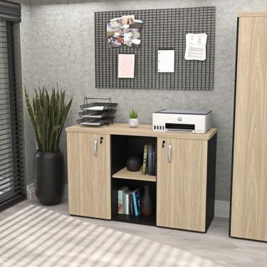 Imagem de Armário Baixo Credenza com Chave 120x42cm Escritório Carvalho/Preto