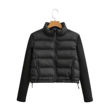 Imagem de Jaqueta Cropped Feminina Puffer Manga de Malha Sem Capuz Lançamento, P