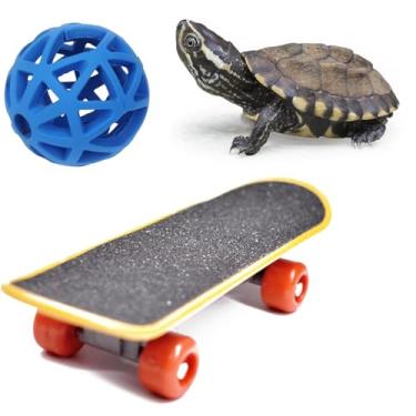 Imagem de Conjunto de brinquedo de skate de treinamento e bola de petisco de tartaruga - bola alimentadora de tartaruga e skate divertido | Bola de alimentação para vegetais e grama | Brinquedos para animais de