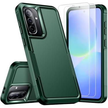 Imagem de SPIDERCASE Capa para celular Samsung Galaxy A36/A56 5G, [proteção contra quedas de 3 metros] 2 peças [protetor de tela de vidro temperado], capa resistente à prova de choque, verde escuro