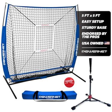 Imagem de PowerNet Rede de treino 12 x 12 cm + camiseta de luxo + conjunto de bola de treinamento ponderada (azul royal) | Pacote de treinamento de arremesso de softbol de beisebol | Trabalhe com precisão no campo | Construa confiança da placa