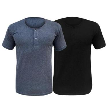 Imagem de Kit 2 Camiseta Henley Masculina Camisa Botões Gola Portuguesa Premium 